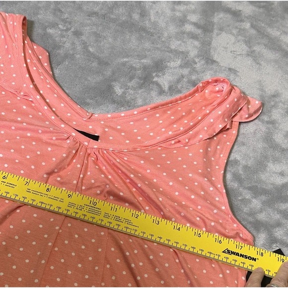 Ellen Tracy Women's Medium NWT Top Coral Polka Dot Sleeveless Ruffle Tank Summer - Picture 5 of 8